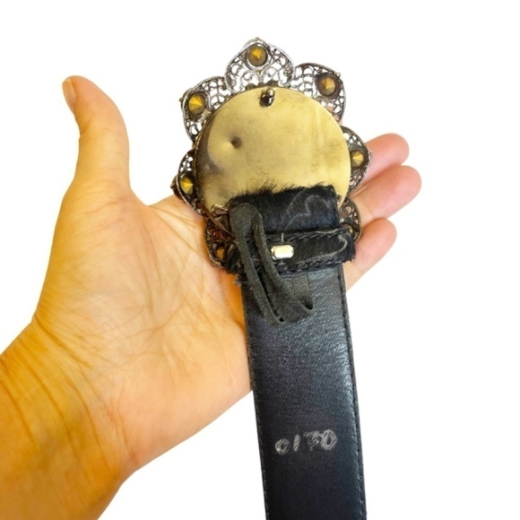 Italian Vintage Style Rhinestone Embellished Metal Buckle With Leather Belt ? main image 8